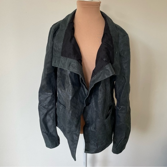 Gimo's GMS-75 Distressed Black High Cowl Neck Hidden Placket Leather Jacket 3XL - Picture 5 of 12